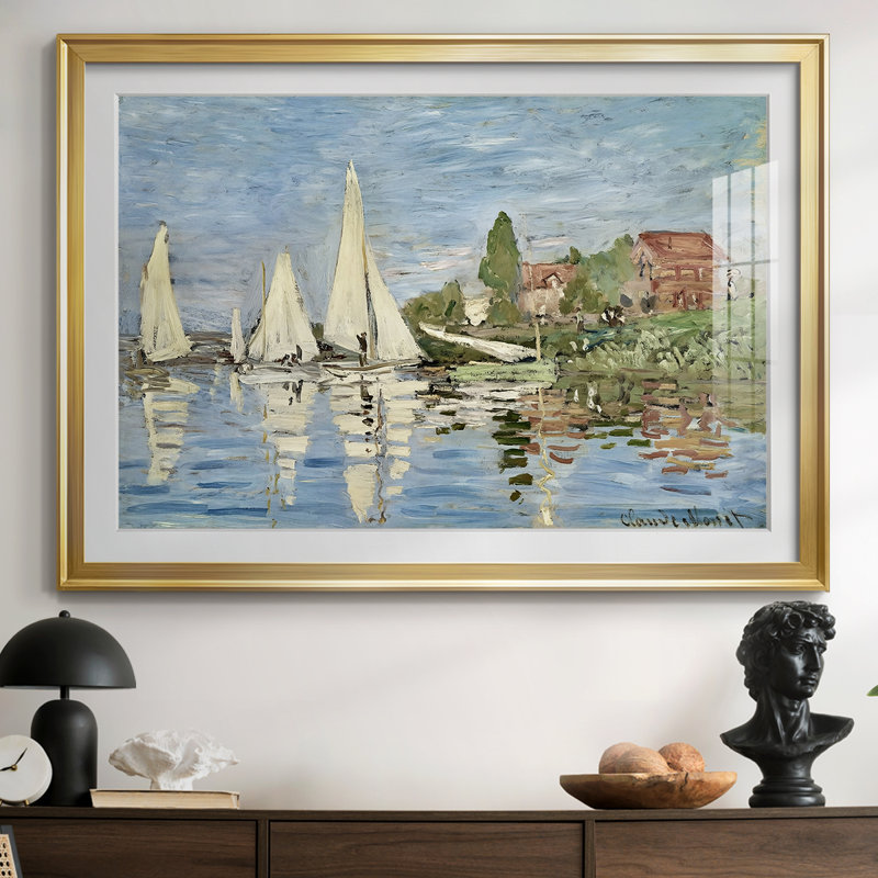 Regatta at Argenteuil-Claude Monet - Reproduction encadrée avec passe-partout et verre - 1872, 26,5 x 36,5, Doré