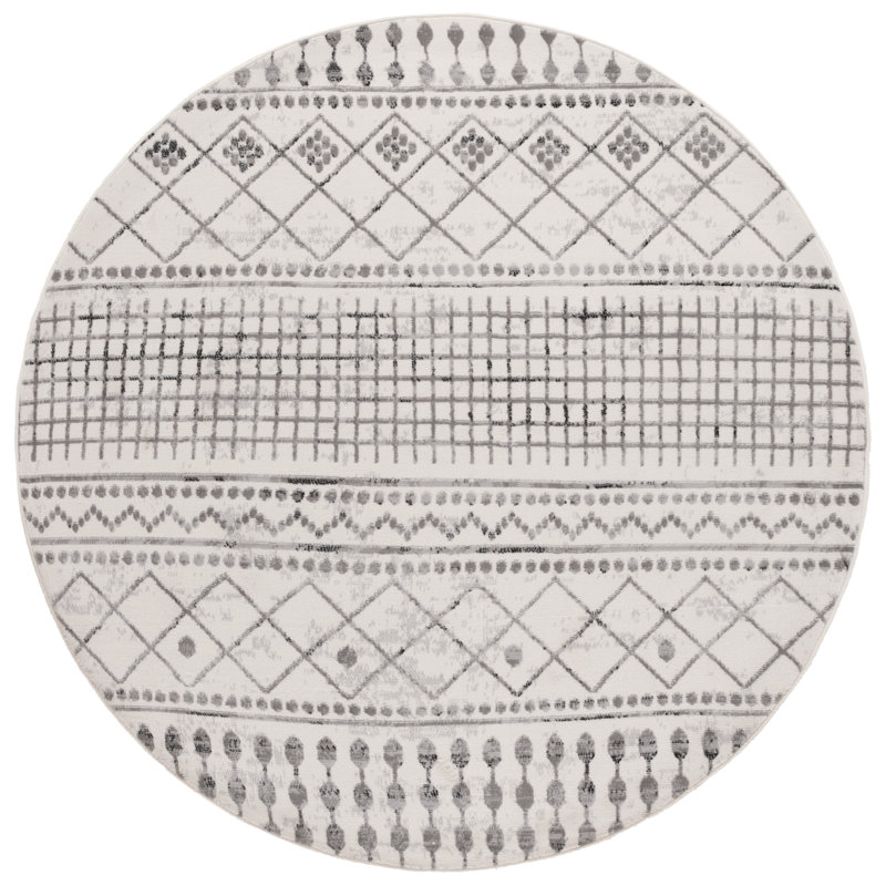 Lapanne Temple Bcf/Jute/Latex/Overlock Southwestern Rug in Ivory/Grey, Round 6'7"