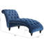 Chaise longue - Siège stable sans accoudoirs en tissu éponge bleu avec assise large, mousse, détails cloutés, tissu en velours, structure de support