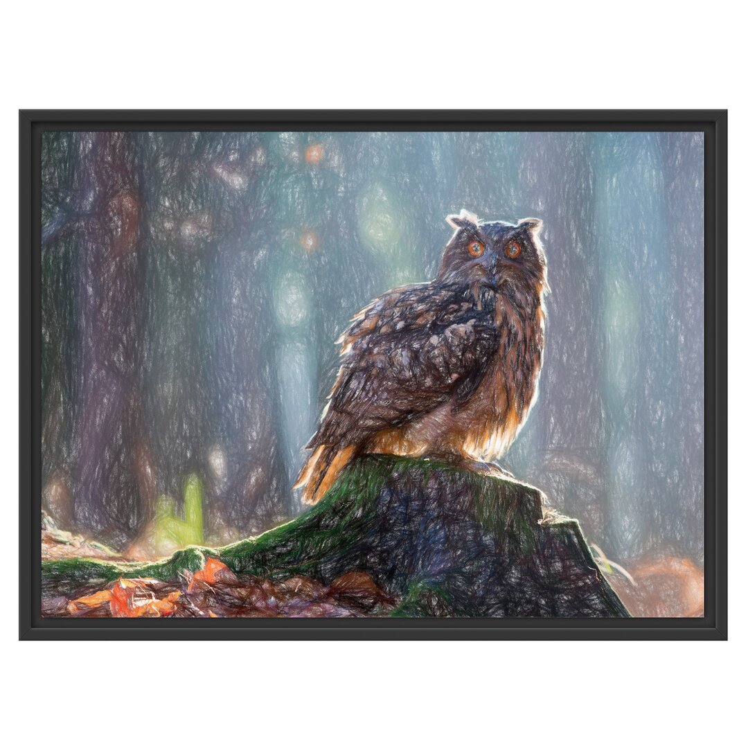 Gerahmter Fotodruck An Owl on a Tree Trunk