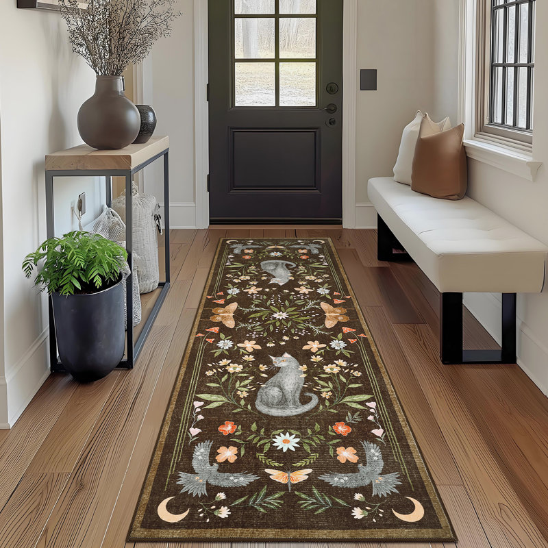 Vintage Cute Cat Machine Washable Rug with Rubber Backing for Living Room Stain Resistant Non-Slip Dining Room Rug Easy-Cleaning Floor Carpet for Bedroom