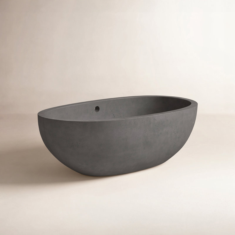 Avalon NativeStone Concrete Freestanding Oval Soaking Bathtub, Slate, 21" H x 36" W x 62" L
