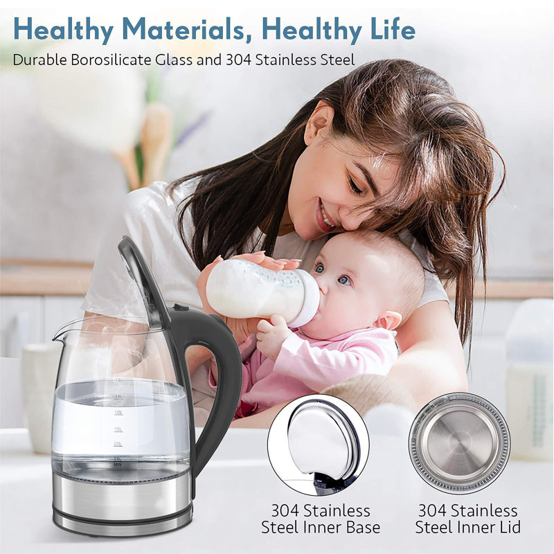 Electric Kettle, 1.8L Borosilicate Glass Tea Kettle With LED Light, Auto Shut-Off And Boil-Dry Protection Cordless Kettle Fast Boiling