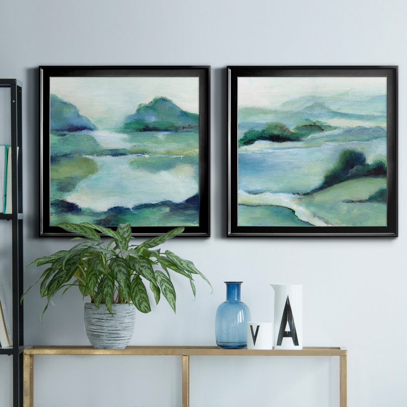 Lush Valley I - ensemble de 2 peintures sur toile encadrées, Noir, H 17,5 po x l 35 po x P 1,5 po