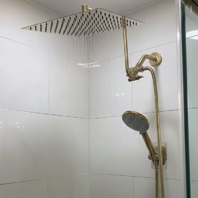 Pomme de douche double 12 po, bras réglable et douchette à 6 réglages