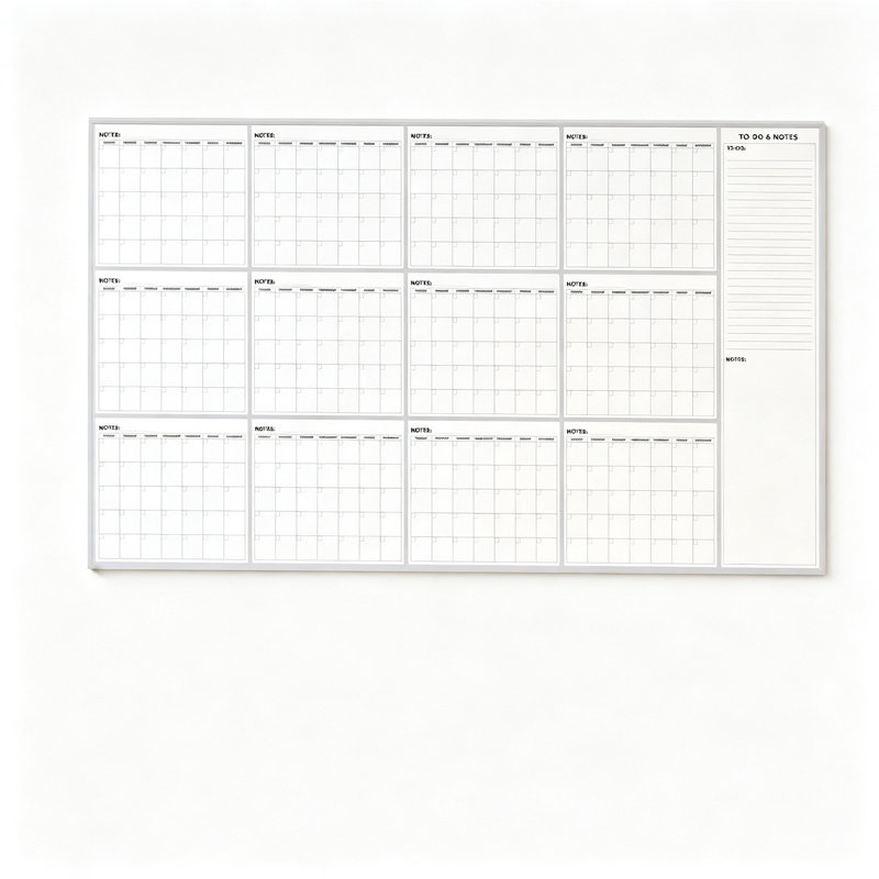 Calendrier mural de 12 mois, grand format, 58 x 34 cm, non daté, réutilisable, tableau blanc avec liste de tâches effaçable, organisateur de planning annuel.