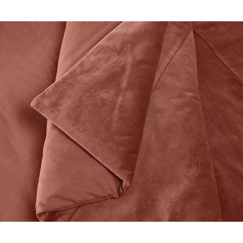 Ensemble d'édredon en velours de coton mat Brooklyn, Rouille, Édredon pour très grand lit + 2 taies décorativ
