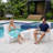 Assemble-Free Outdoor Side Table,Quick Assembly Pool Club Chair,Waterproof Plastic Pool End Table with 2 Cup Holders and 1 Tablet Holder, Essential for Outdoor Relaxation