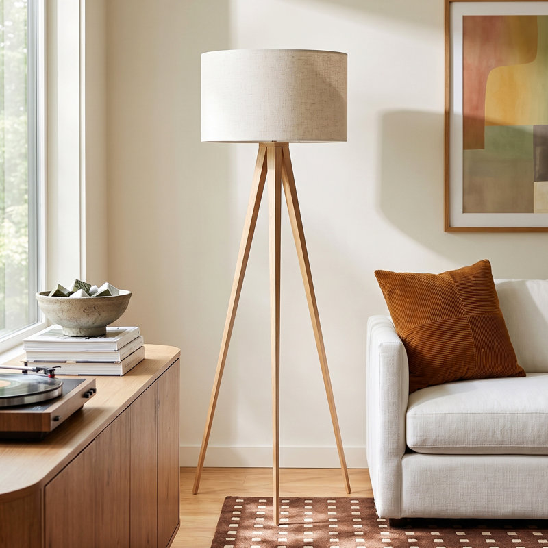 Cas 60.25'' Natural Oak Veneer Tripod Floor Lamp