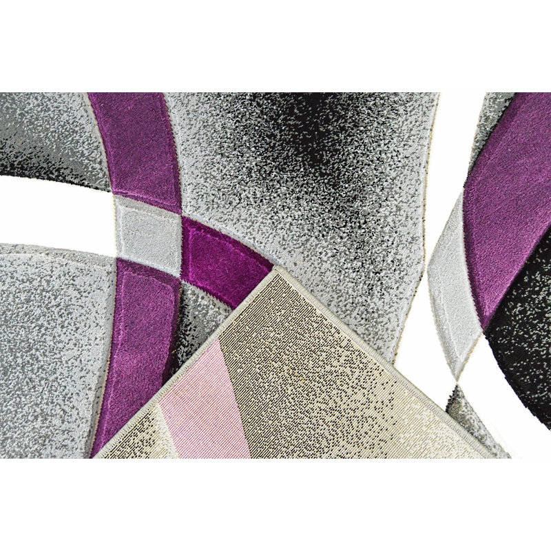 Tapis abstrait McCampbell, Rectangle 9 pi 2 po x 12 pi 5 po, Navy Blue/White/Grey