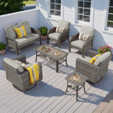 Isberga 7 Pieces Patio Furniture Set Wicker Patio Furniture, 6-Person Outdoor Conversation Deck Sofa with High Back Swivel Rocking Chairs and Coffee Tables