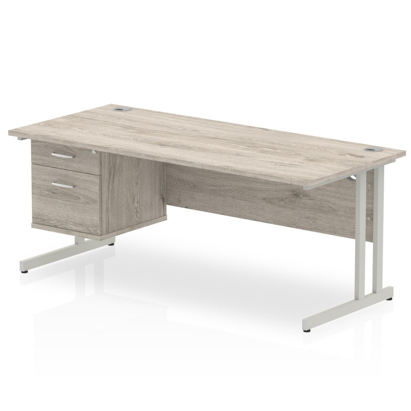 Zetta Metal Base Executive Desk, Grey,  73cm H x 180cm W x 80cm D