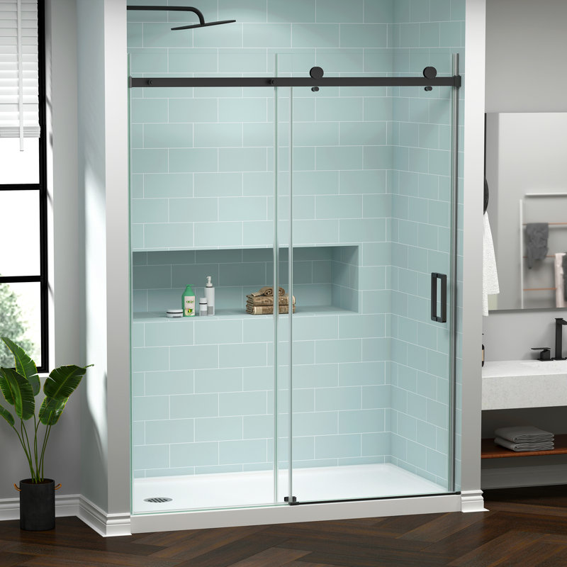 44-48" W x 76" H Frameless Shower Door with 1/4" (6mm) Clear Tempered Glass in Matte Black Finish