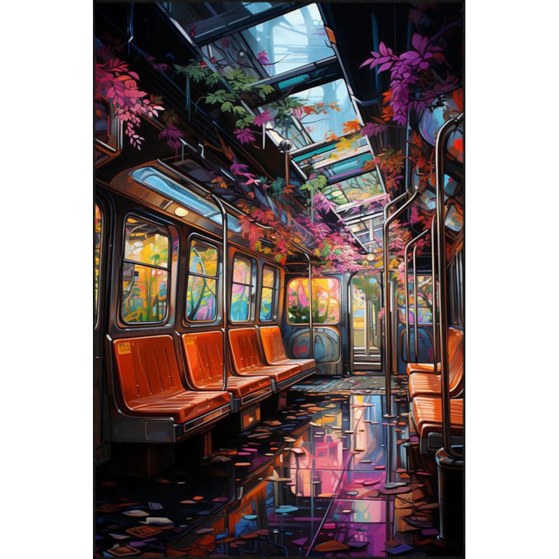 Train Interior Floral Spring Red Color Patterned Woven Floor Carpet, Rectangle 2'4" x 4'