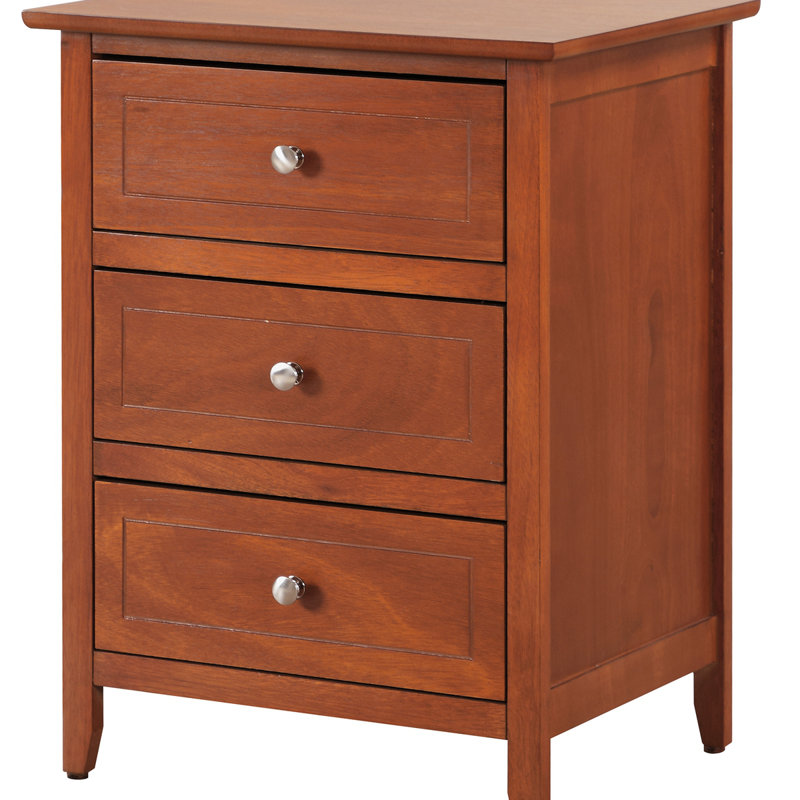 Table de chevet transitionnelle polyvalente à trois tiroirs, Chêne