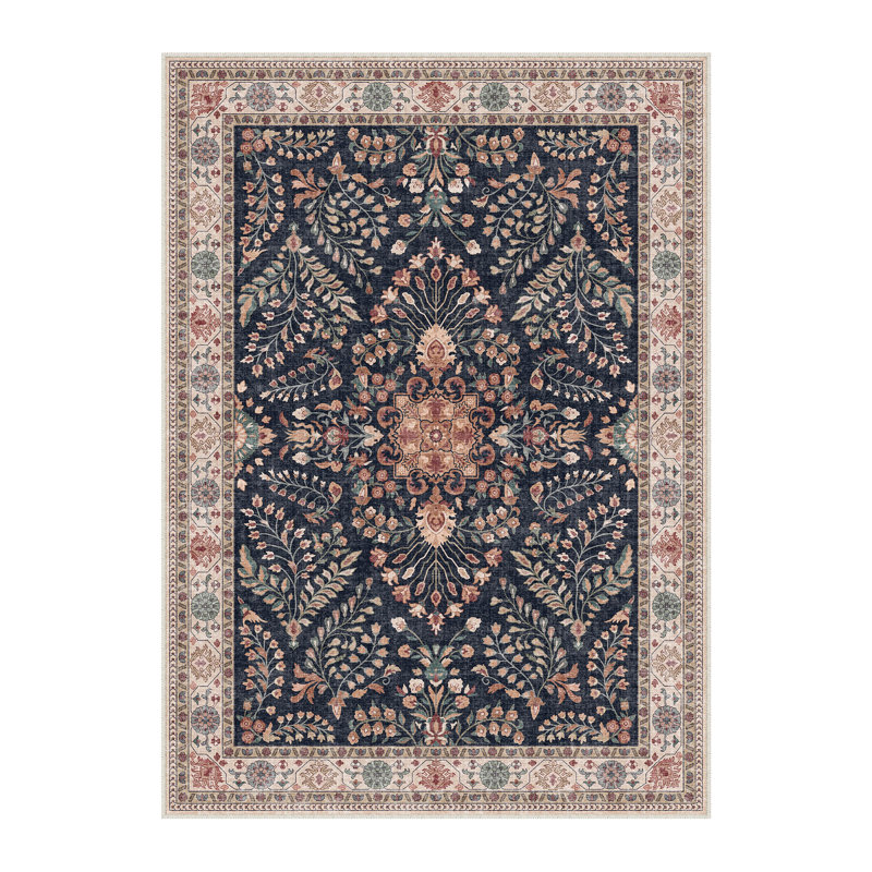 Camila Black Orient Floral Area Rug, Rectangle 5' x 7'6"