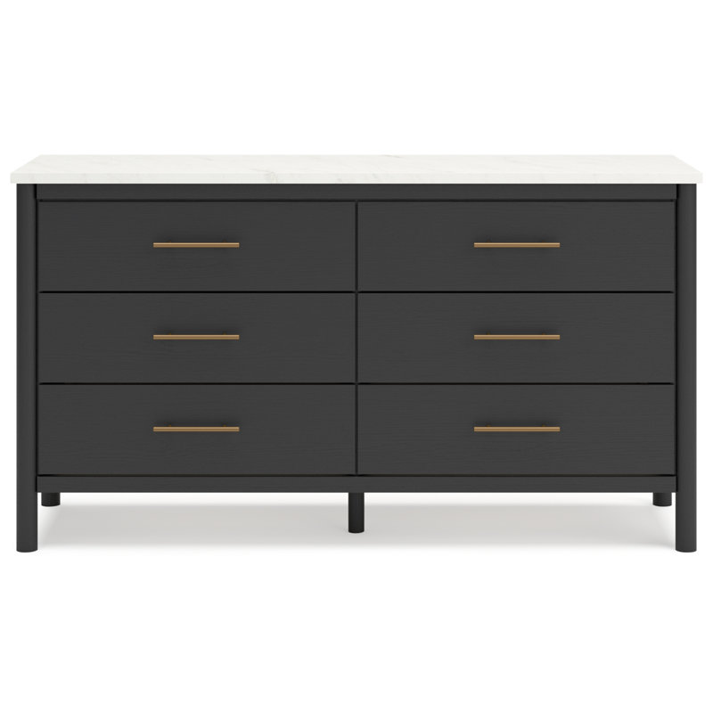 Cadmori Black and White 6-Drawer Dresser with Mirror
