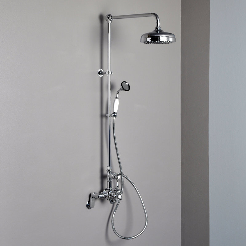 Exposed Thermostatic Shower System 48" Wall Mounted with 1.75GPM Lever/Cross Handles, Polished Nickel