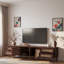 Meuble télé moderne avec 4 tiroirs, 2 rangements fermés et portes en rotin