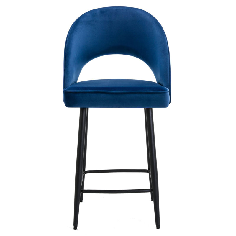 Atka Upholstered Counter Stool with Metal Frame, Blue