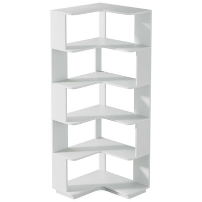 Bibliothèque d'angle à 6 niveaux, bibliothèque d'angle 64,96 "avec panneau anti-chute