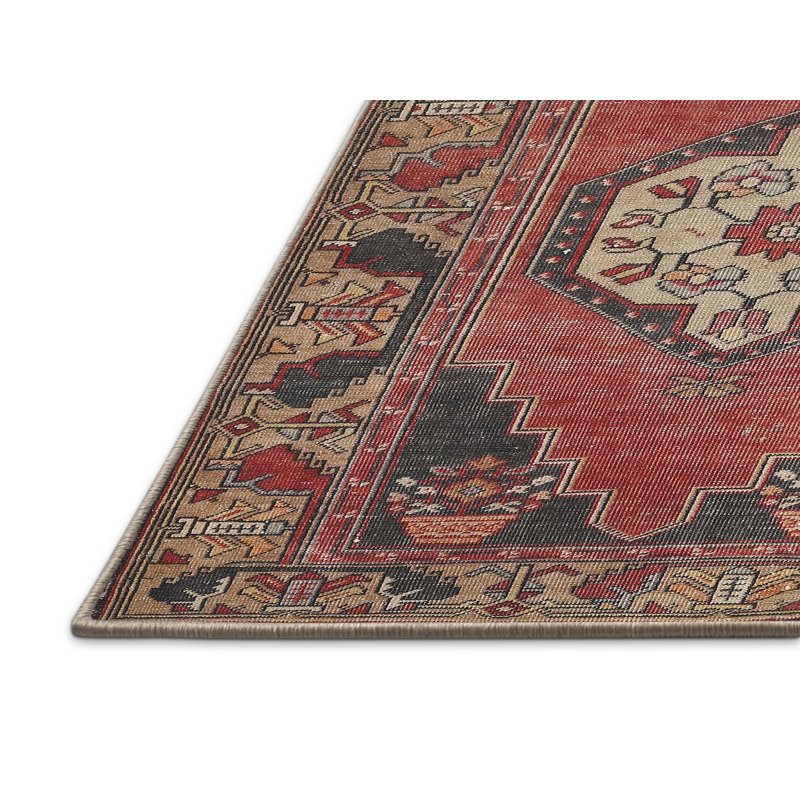 Tapis traditionnel rouge / brun, Rectangle 5 pi x 7 pi