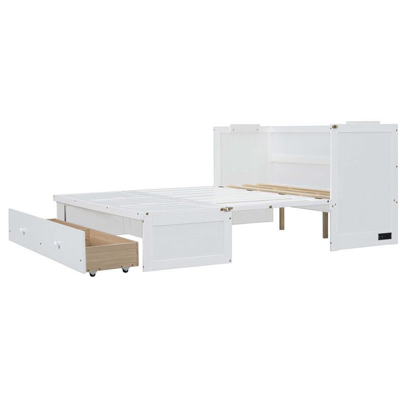 Armoire murale Murphy avec prises et tiroir, Blanc, Grand