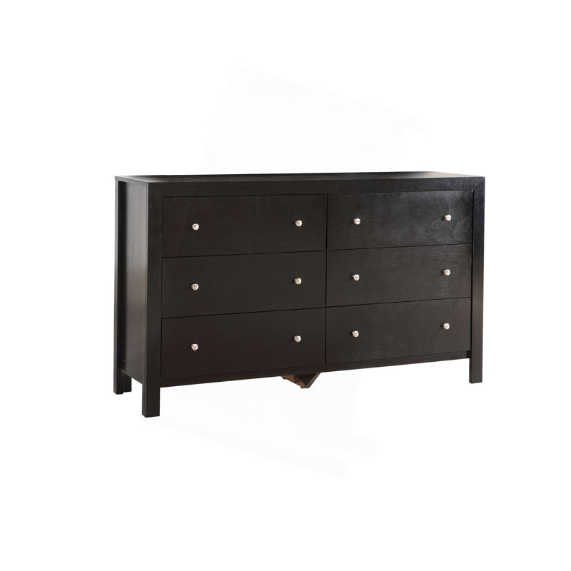 Commode 6 tiroirs avec boutons ronds, Noir