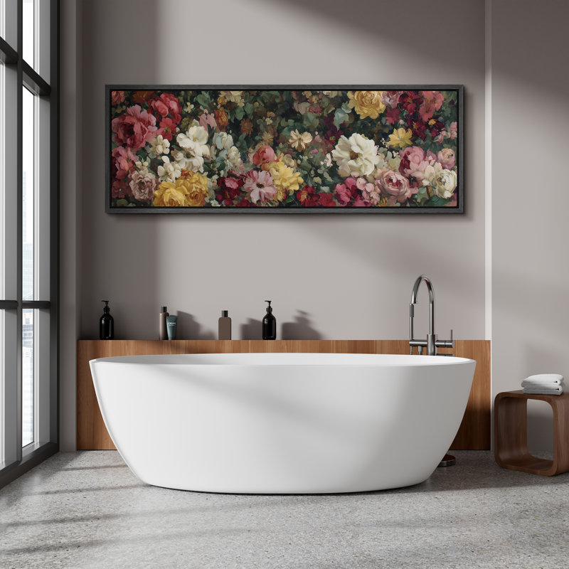 «Vibrant Mixed Garden Flowers in Rich Warm Tones», impression botanique sur toile encadrée, Noir