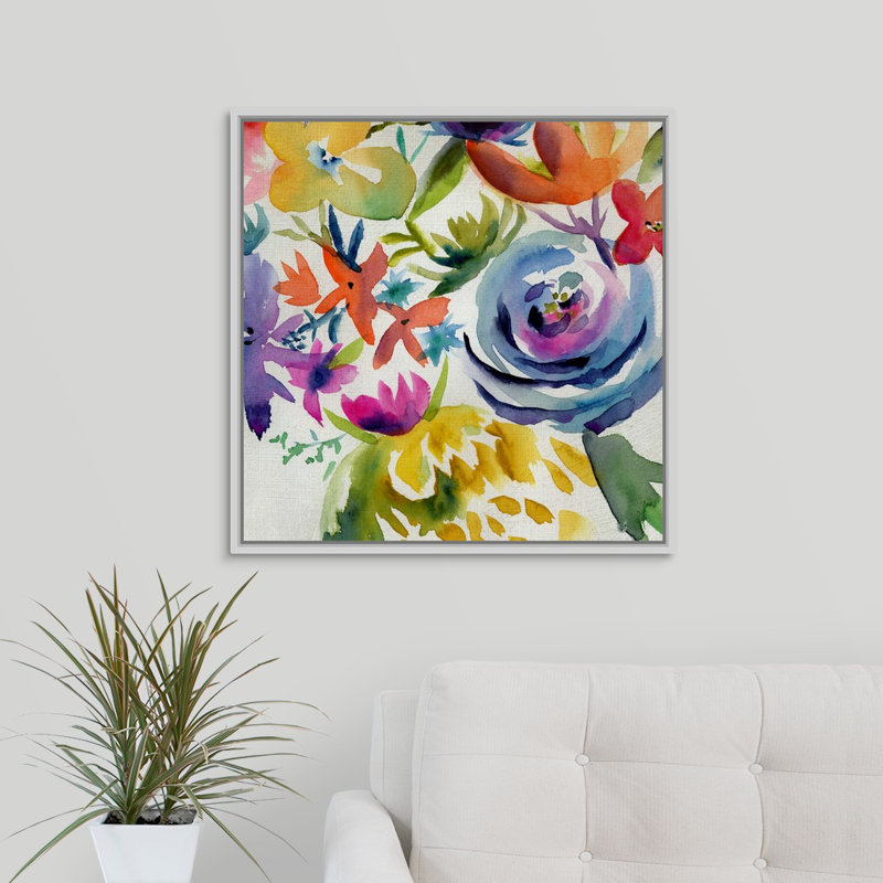 «Summer Spectrum I», peinture sur toile, Cadre flottant blanc, H 21,7 po x l 21,7 po x P 1,75 po