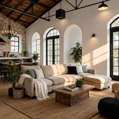 Canapé modulaire en L de 5 pièces rustique 130 po Rustic Contemporary