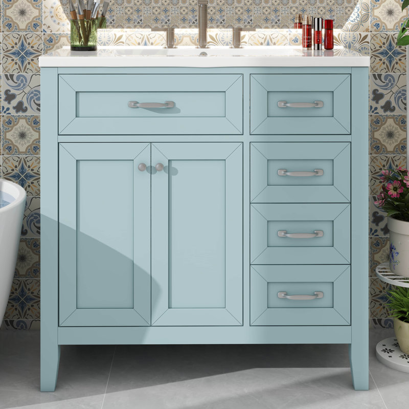 Meuble-lavabo simple 36 po avec tiroirs pratiques, Vert