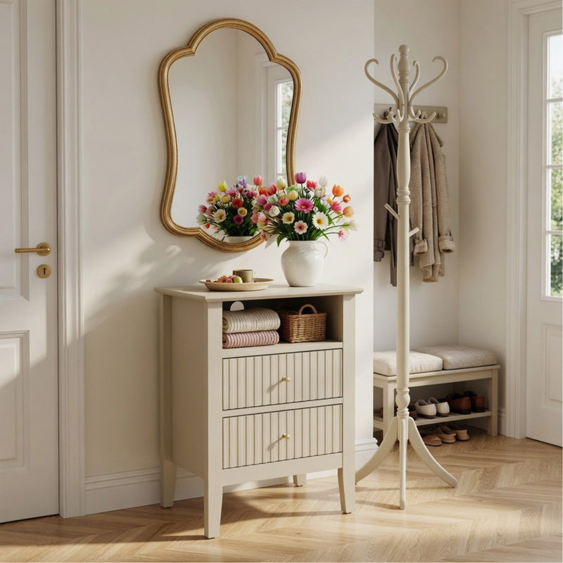 Table de chevet 18 "à 2 tiroirs - Canapé de chambre à coucher moderne beige, Beige, Individual