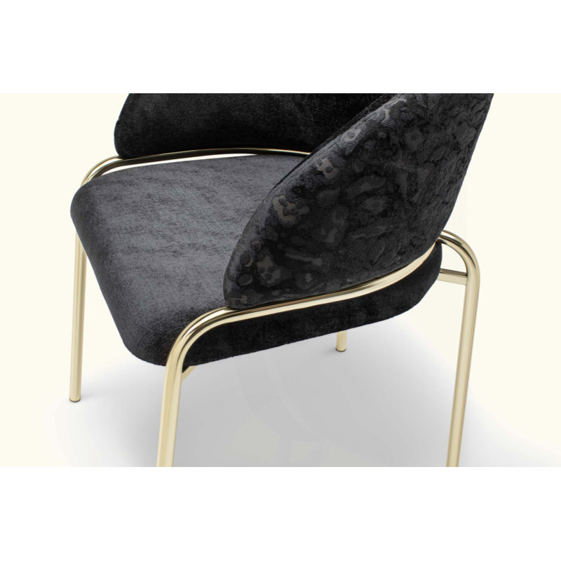 Chaises de style moderne 2 pièces en velours et pieds en métal enduit d'or