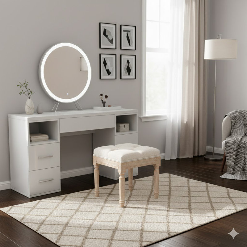 Petit banc rembourré, banc carré rembourré avec repose-pieds rustique, tabourets de coiffeuse pour la chambre à coucher, beige 15,75 po x 15,75 po x 15,75 po