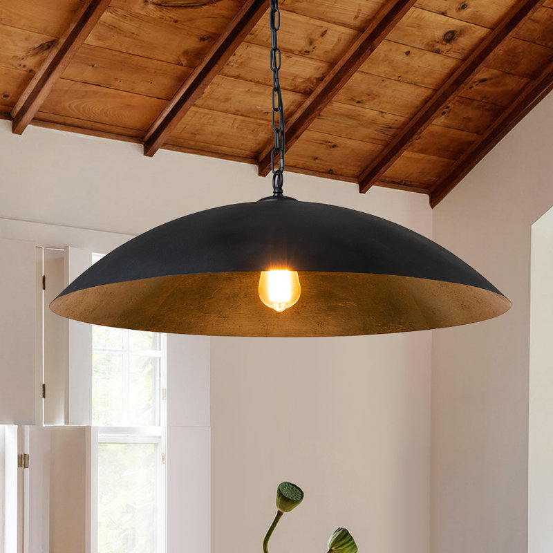Dimmable Black Dome Flat Pendant Lighting 