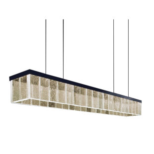 Lustre rectangulaire ombré à lumière DEL avec détails en verre turquoise, casino