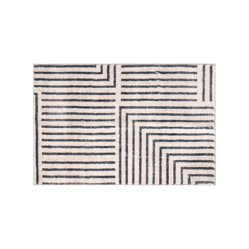 Tapis lavable antidérapant à rayures bohémiennes délavées, Rectangulaire 2 pi x 3 pi