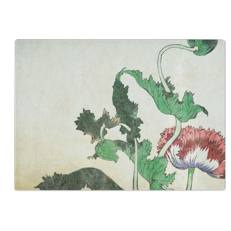Tempered Glass Peony Flower by Shibata Zeshin Chopping Board, 39 cm W x 28.5 cm L