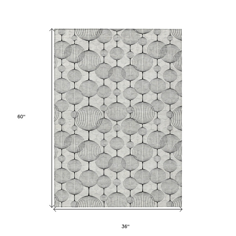 3' X 5' Graphite Gray And Silver Geometric Washable Indoor Outdoor Area Rug