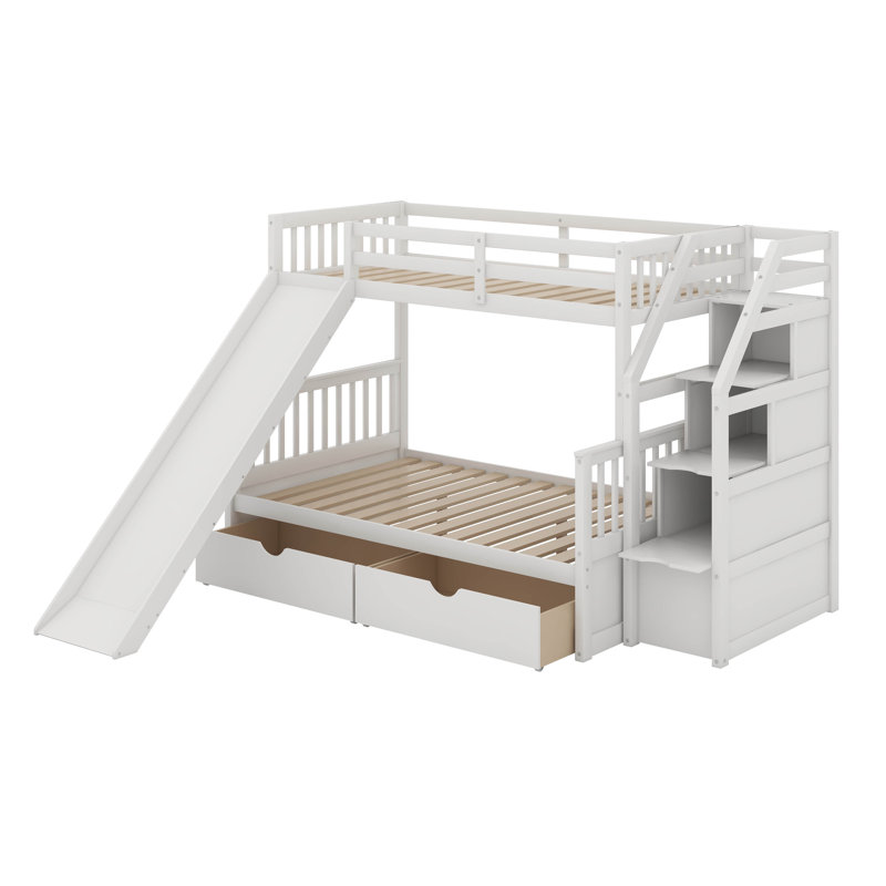Twin Over Full Bunk Bed With Drawers, Ivory