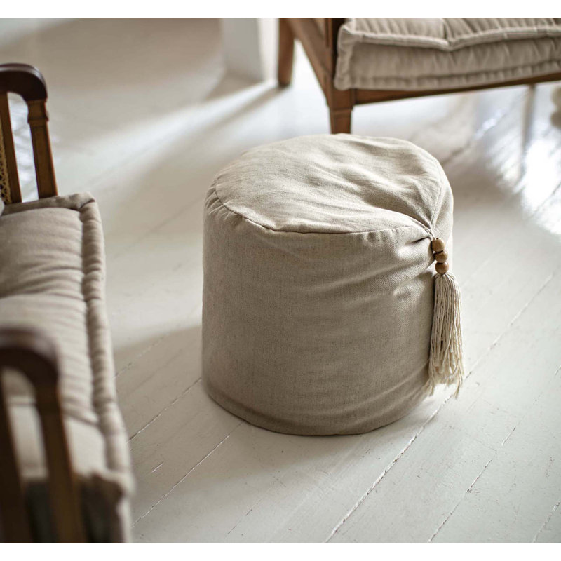 Wide Linen Tufted Round 40cm Ottoman