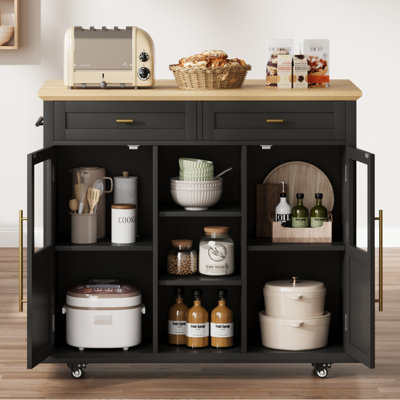 Rolling Kitchen Island with Drop Leaf, Kitchen Island Cart with Storage, Microwave Cart on Wheels, Table Bar Cart