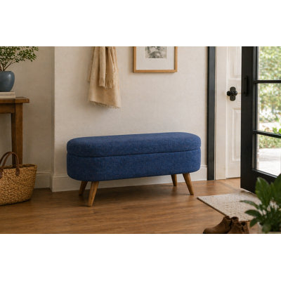 Banc de rangement repose-pieds ovale, pieds en bois d'hévéa, BLEU (43,5 po x 16 po x 16 po)