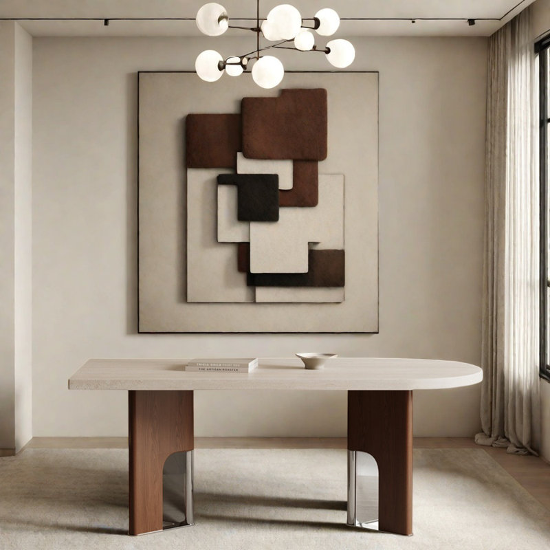 Matte cave stone slab dining table, 29.52"H x 86.61"L x 39.37"W