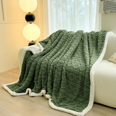 Green Twisted Double-Sided Design Stripe Jacquard Sherpa Fleece Blanket 80''X90''.