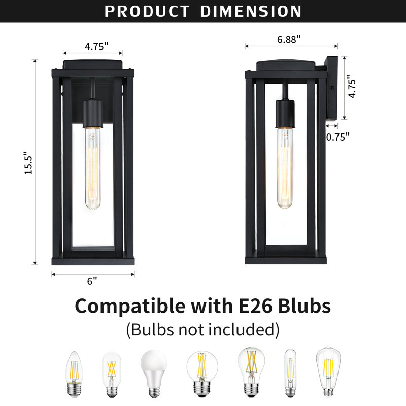 1-Light 15.5" Black Outdoor Wall Sconce with Glass Shade