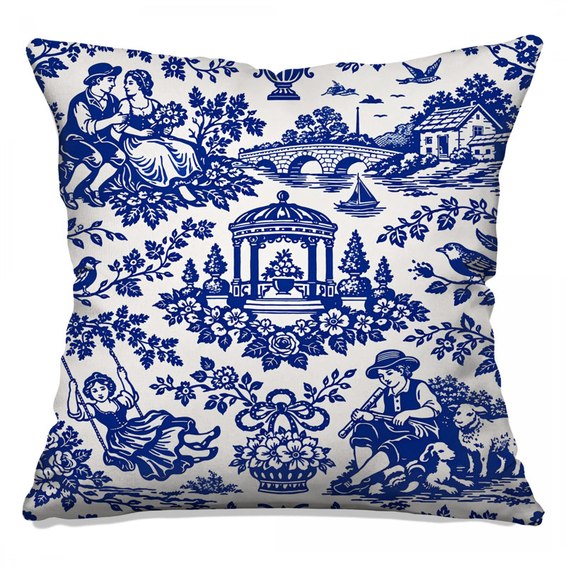 Blue Toile Pattern Double Sided Throw Pillows, 26 x 26 inches