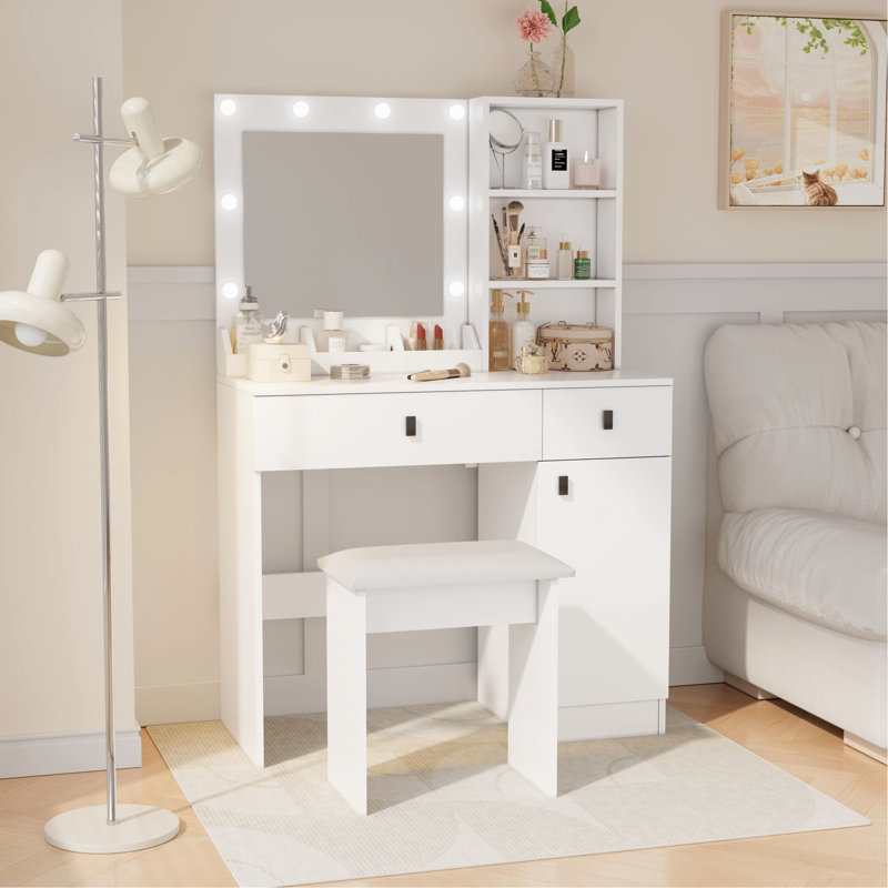 Vanity Desk with Lights, Vanity Set with Mirror,  for Bedroom, White