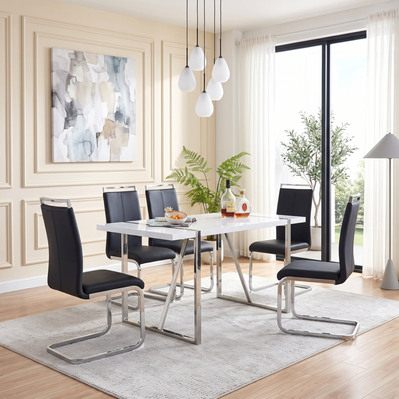 Table de salle à manger rectangulaire Modern Glam, H 30 po x L 55 po x l 31,4 po, Argent